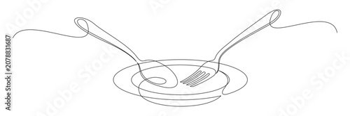Cuadro en lienzo Beautiful continuous line drawing of cutlery.eps