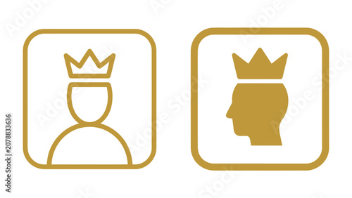 Photos Royal Iconography: Two golden icons depicting a crowned figure in frontal and profile views, representing royalty, leadership, or a distinguished individual