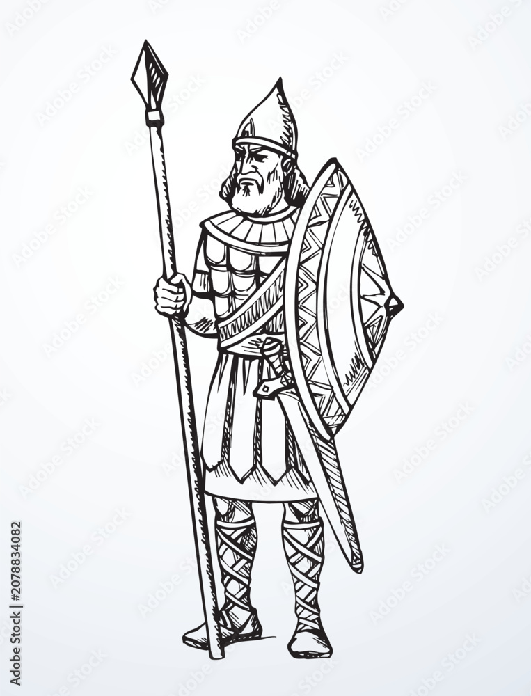 Fototapeta premium Vector drawing. Strong ancient warrior
