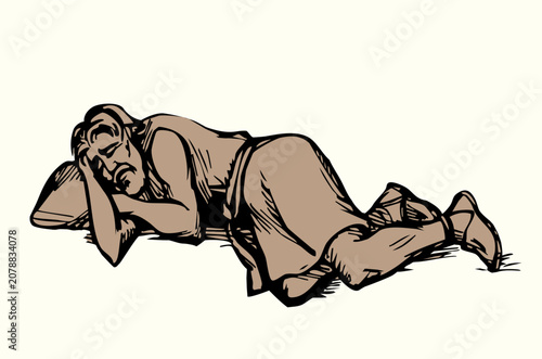 Vector drawing. Man resting on a ground