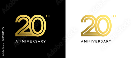 Luxury Gold 20th Anniversary Logo Vector Illustration