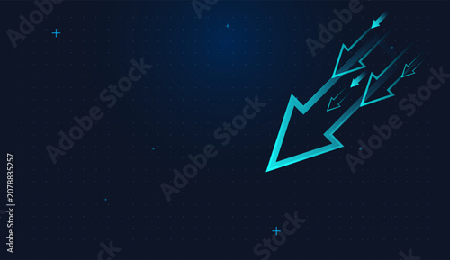 Tableau sur toile The Elegant falling blue arrows accelerate across the design, expressing growth,