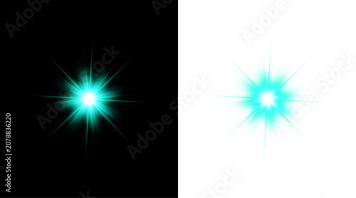 Obraz na płótnie Turquoise starburst light effect dual presentation on black and transparent back