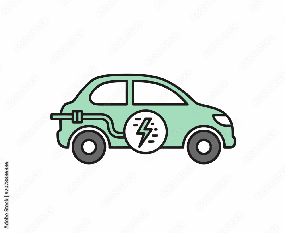 Naklejka premium Electric Car Icon with Battery Symbol.