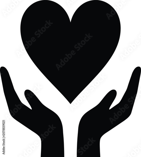 Vector heart in hands silhouette symbol of love care and protection graphic design element