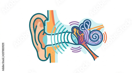 Human Ear Anatomy and Sound Wave Transmission Diagram.
