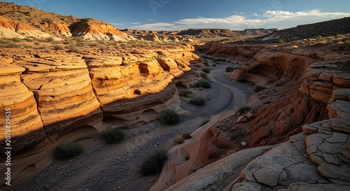 Scenic Canyon Landscape with Rocky Formations and River.