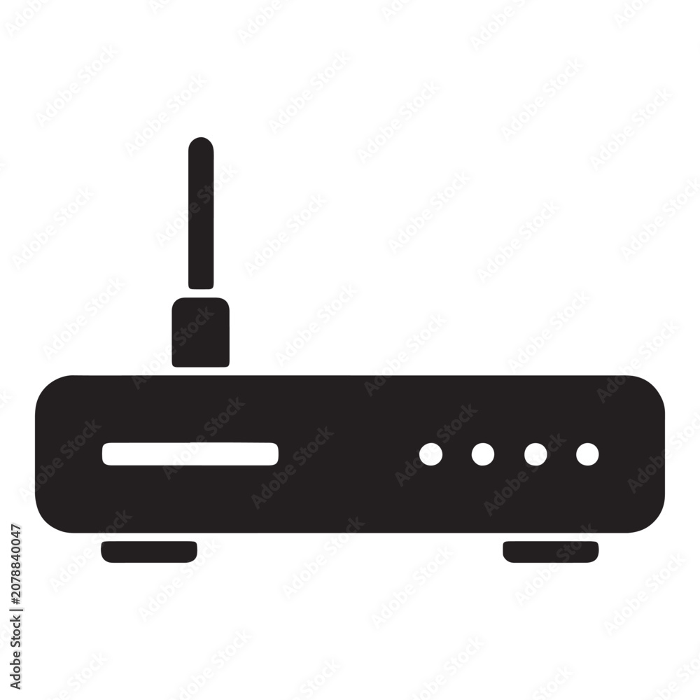 Fototapeta premium Modern router silhouette connecting wireless signals with antenna