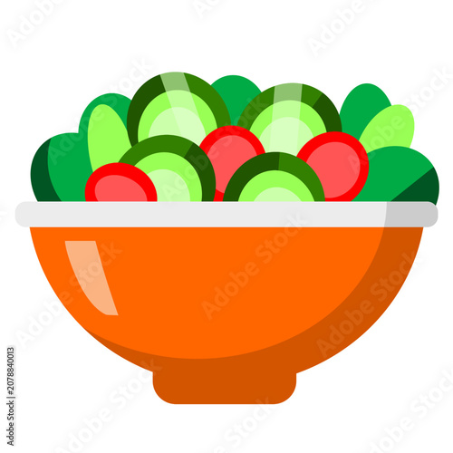 Simple bowl of fresh salad illustration featuring healthy vegetables. Ideal for nutrition, healthy eating, diet, and food-related designs.