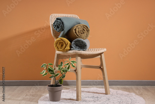 Chair with stack of soft bl...