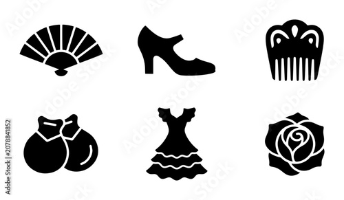 Quadro su tela Flamenco Icons Set: Fan, Shoe, Comb, Castanets, Dress, Rose - Spanish Culture Ve