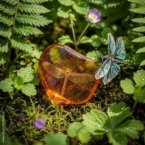 Magnificent Glass Butterfly and Flower in Nature Scene.