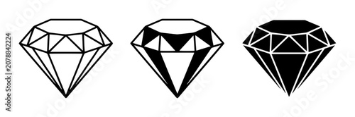 Bild auf Leinwand Diamond Icons Set: Faceted Gemstone Graphics, Brilliant Cut Vector Illustrations