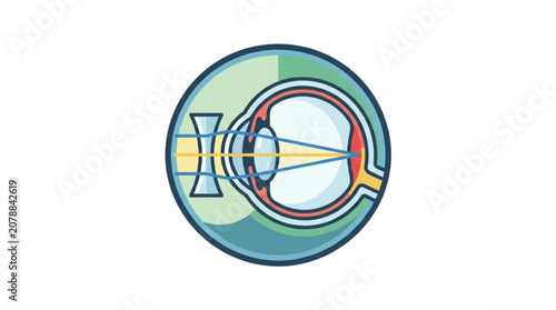 Diagram of human eye with corrective lens showing light refraction.