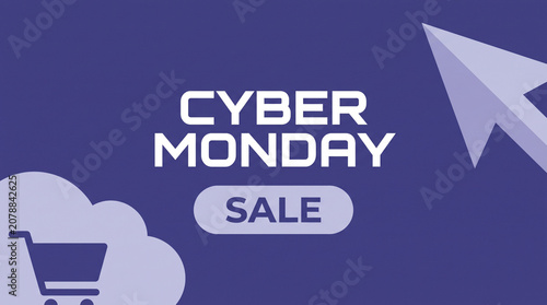Cyber Monday Sale Banner with Shopping Cart and Arrow Icon