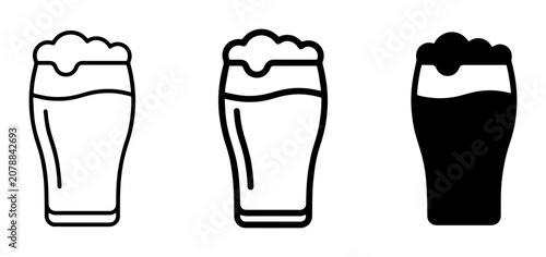Quadro su tela Beer Glass Icons Set: Outline, Line Art, and Solid Fill Styles for Beverage and