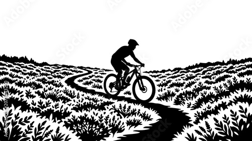 Obraz na płótnie Man Riding Bicycle Through Field.