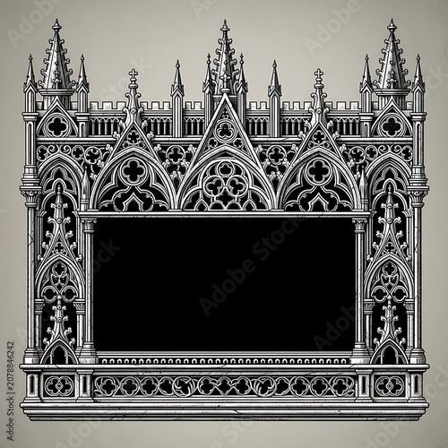 Intricate Gothic Style Frame with Architectural Details.