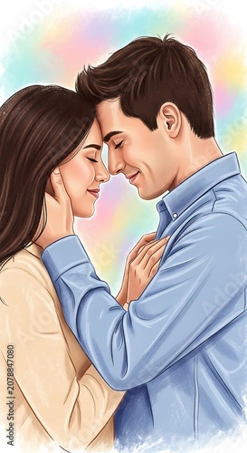 Romantic Couple Embracing Close Up Portrait.