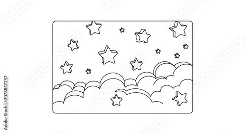 Whimsical Night Sky with Stars Rainbows.