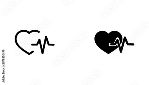 Foto Minimal black line icon of a heart with an ECG heartbeat wave, representing healthcare, heart health, medical monitoring, cardiology, wellness, emergency care, and cardiovascular services