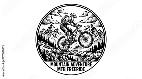 Billede på lærred Mountain Biker Freeride Adventure.