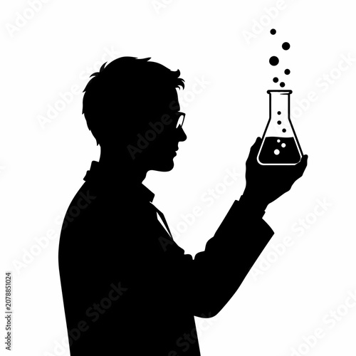 Scientist Silhouette Holding Laboratory Flask Science Research Concept
