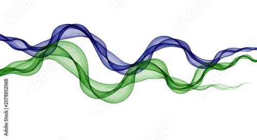 Bilde på lerret Wavy green and blue smoke lines.