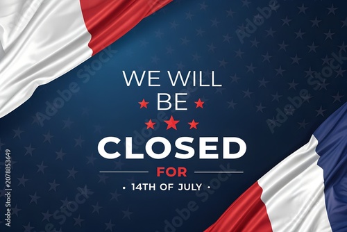 Bastille Day Closed Sign, We Will Be Closed For Bastille Day, French Flag Closure Poster, July 14 Business Closed Notice, Starry Bastille Day Sign Template