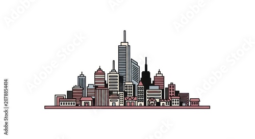 Cityscape illustration of modern skyscrapers.