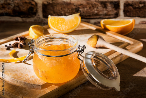 Preserving jar of homemade orange marmalade