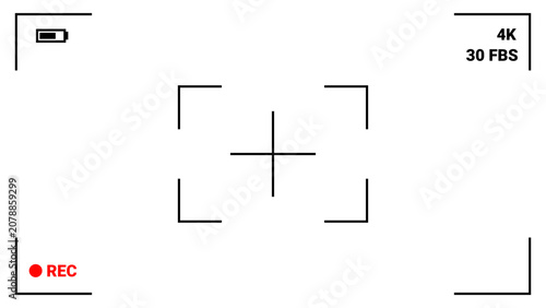  camera viewfinder recording video for Video filming screen vector template.