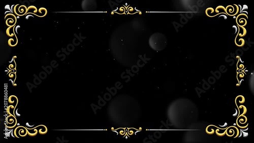 Frame with golden filigree corners creates a luxurious aesthetic for high-end event materials.