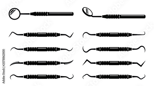 Foto Professional dental tools and stainless steel instruments set
