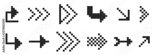 Photos Retro pixel art arrow icons in 8 bit arcade style Y2K