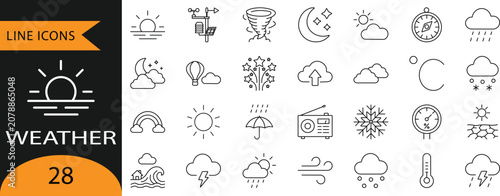 Fotografie Weather Forecast, meteorology and Climate Line Icons.