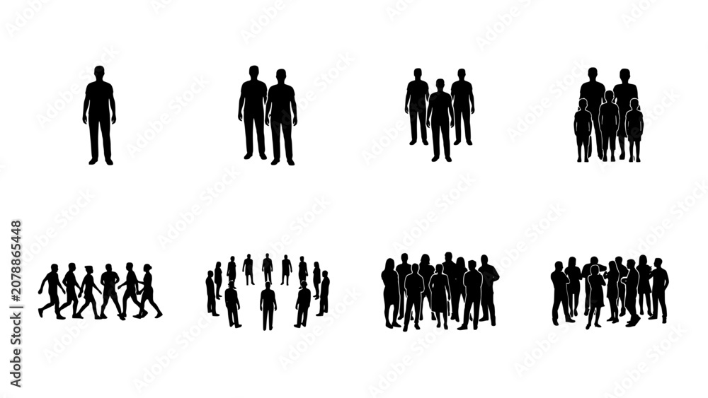 Obraz premium Silhouettes of Groups of People as a Concept of Unity, Diversity, and Social Inclusion in Abstract Graphic Design