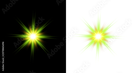 Vibrant green light effect with yellow center vector illustration on transparent background.