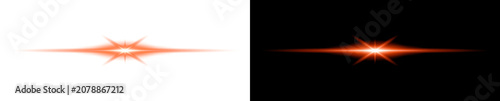 Konstfotografi Orange light effect horizontal lens flare on transparent and black backgrounds, glowing bright flash with shiny optical sunbeam
