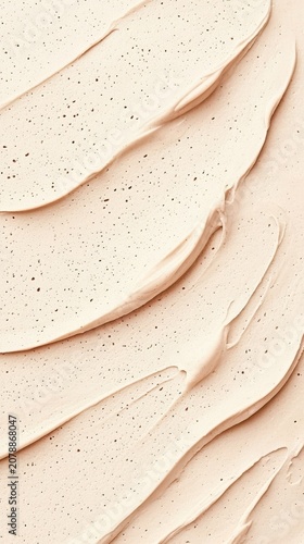 Creamy texture with dark specks, smooth swirls, natural ingredients, organic food preparation, healthy dessert base.