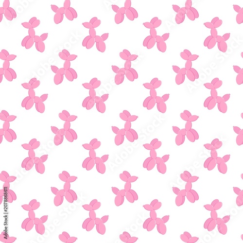 Playful seamless pattern pink balloon dogs arranged diagonally on white background, whimsical design perfect for wallpaper, fabric