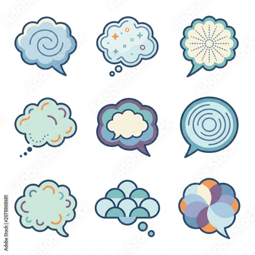 Collection of Pixel Art Speech Bubbles with Various Designs.