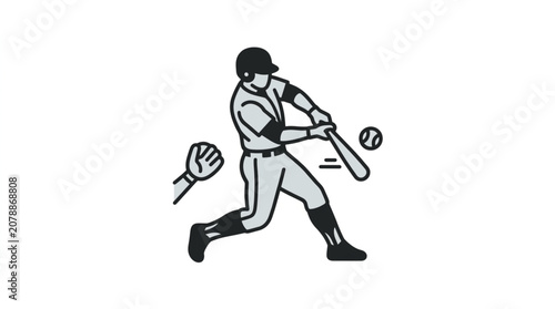 Baseball Player Swinging Bat at Ball During Game.
