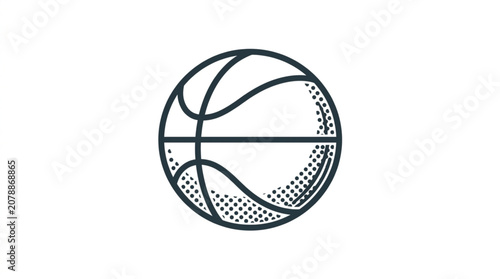 Simple Line Art Basketball Graphic Isolated on White.