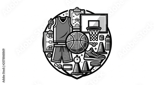 Basketball Sports Equipment Collection Illustration.