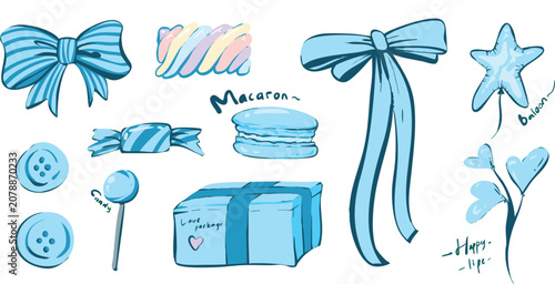 blue cute object for party, children event, of book design, editable vector set