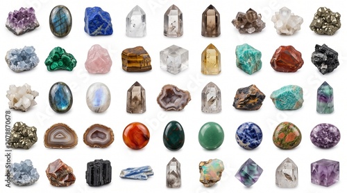 Vibrant collection of 48 polished and raw natural gemstones, a diverse assortment of colorful crystals and mineral specimens, perfect for spiritual healing, jewelry design
