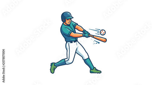 Photos Baseball Player Swinging Bat at Ball Illustration.
