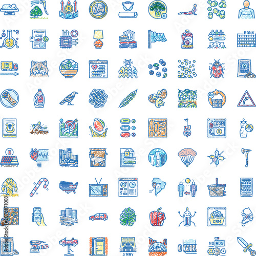 Konstfotografi Hand drawn icons illustrating various concepts including business, finance, tech