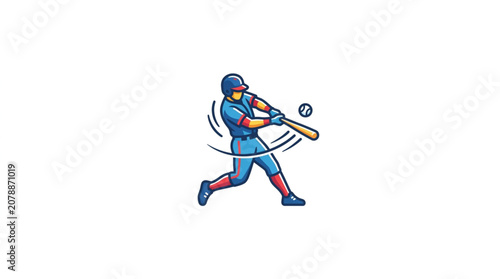 Schilderij op canvas Baseball player swinging bat at ball during game.